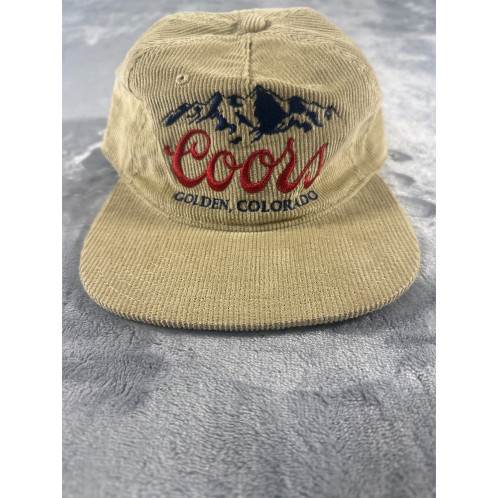 Coors Banquet Corduroy Hat Vintage Snapback Tan Golden Colorado Mountain Logo